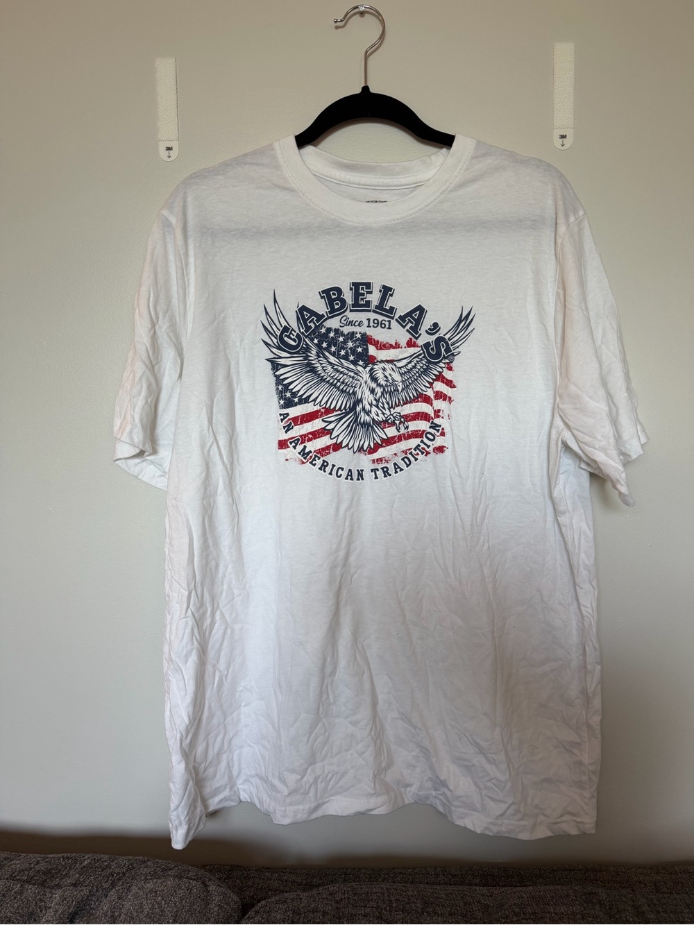 Cabela's White Short Sleeve Tee with Patriotic Eagle Graphic